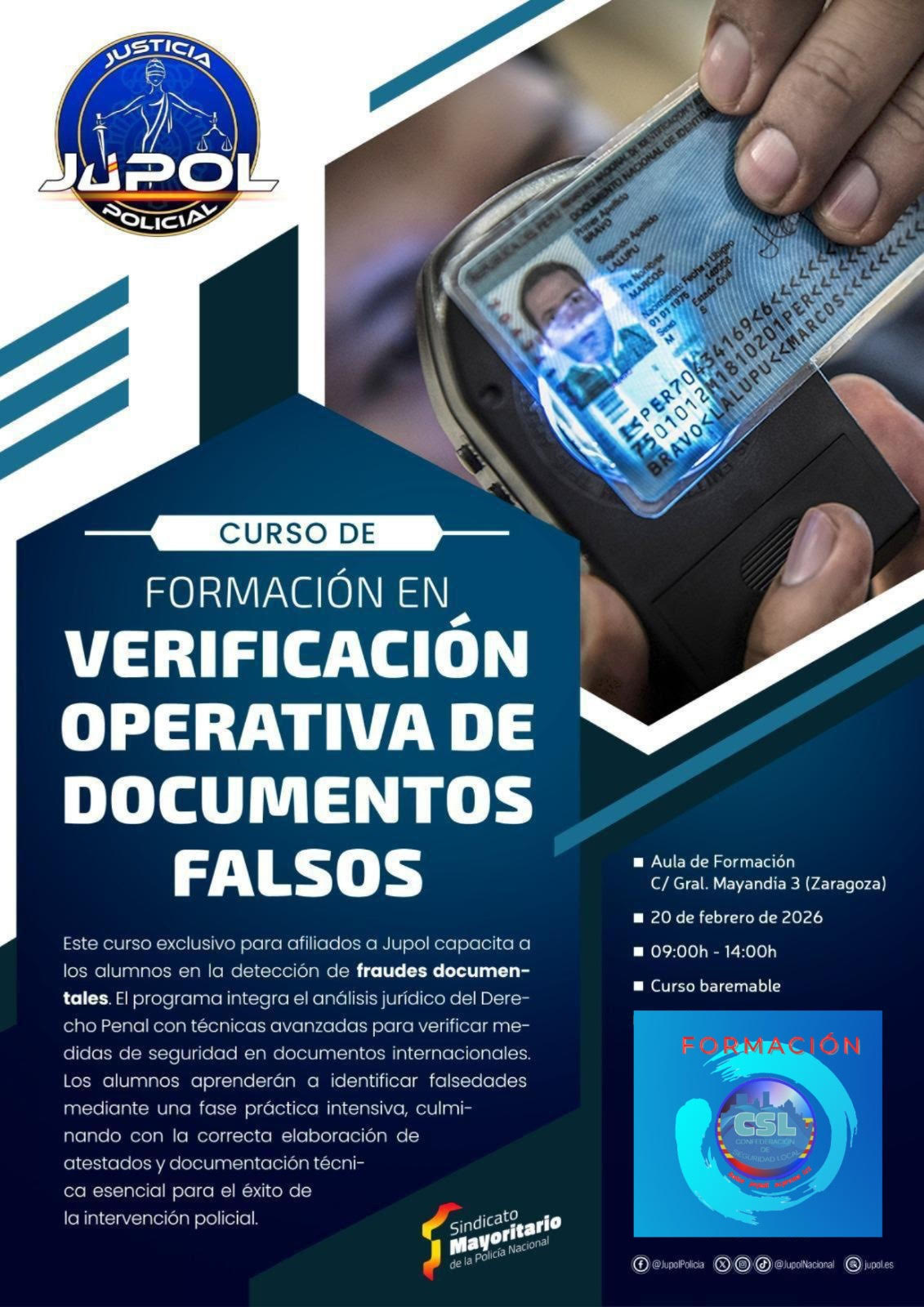 Curso Presencial de Verificación Operativa de Documentos Falsos